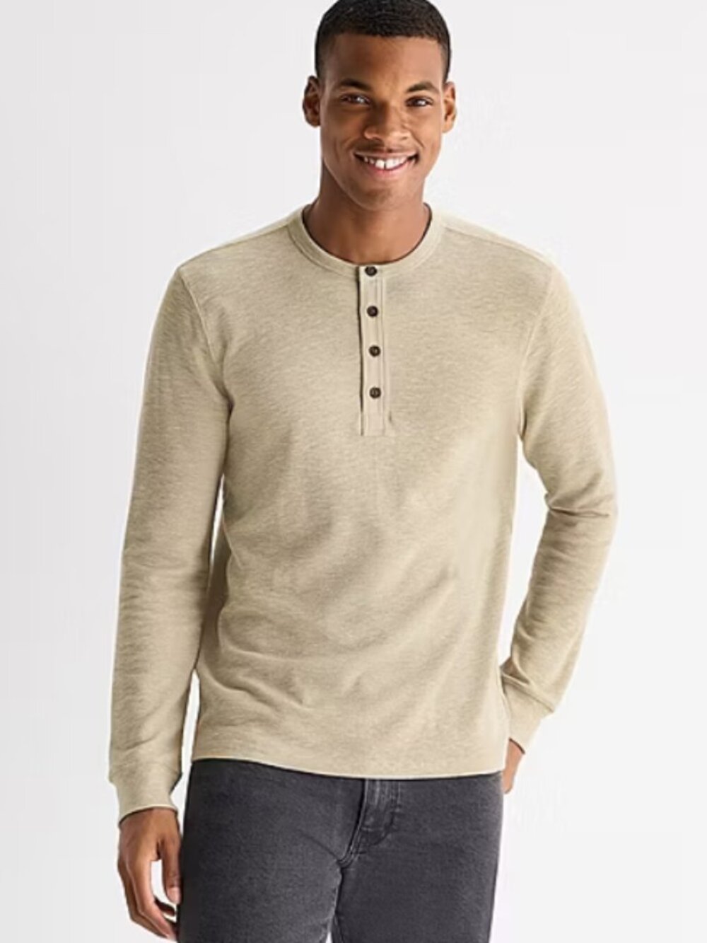 Men's long sleeve henley oatmeal